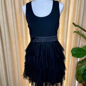 Black, sleeveless, tulle mini dress
